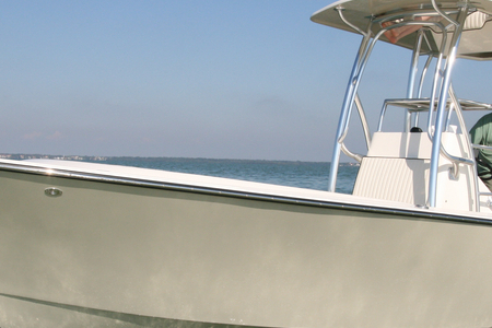 Photo of our largest custom fishing boat with integrated stepped hull